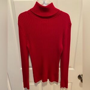 NWOT CROFT AND BARROW RED RIBBED TURTLE NECK SWEATER LARGE ❤️
